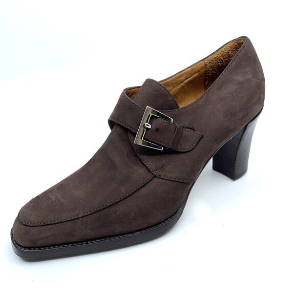 Faconnable Womens Buckle Pilgrim Shoes Brown Suede Size 6B Leather Vibram Sole - Picture 8 of 15